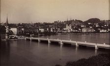 Untitled (Bridge with Town in Distance), 19th century. Creator: Unidentified Photographer