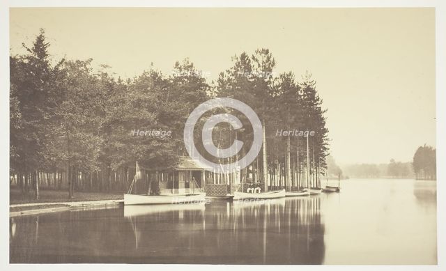 Untitled, c. 1850. [Boat on a lake in the Bois de Boulogne, a park in Paris].  Creator: Charles Marville.
