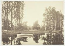 Untitled, c. 1850. [Boat on a lake in the Bois de Boulogne, a park in Paris]. Creator: Charles Marville