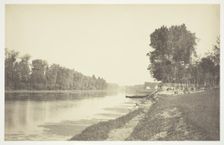 Untitled, c. 1850. [Trees near water in the Bois de Boulogne, a park in Paris]. Creator: Charles Marville