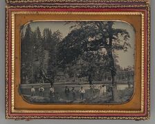 Untitled (Gold Miners in Front of a Pond), 1850. Creator: Unknown