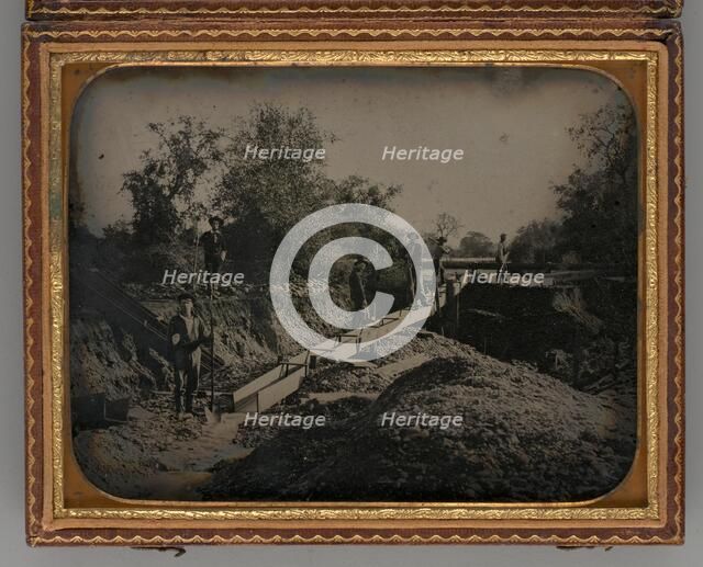 Untitled (Gold Mining Scene with Six Miners), 1854. Creator: Unknown.
