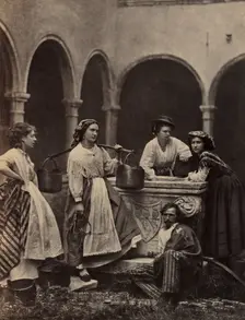 Untitled (Genre scene with four women and a man), late 19th Century. Creator: Unidentified Photographer