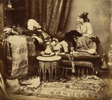 Untitled (Gentleman In Eastern Costume With Nubian Model), 1858. Creator: Roger Fenton