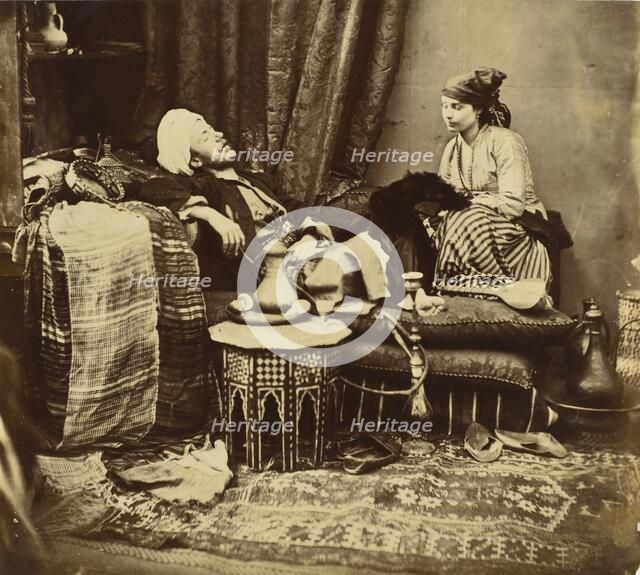 Untitled (Gentleman In Eastern Costume With Nubian Model), 1858. Creator: Roger Fenton.