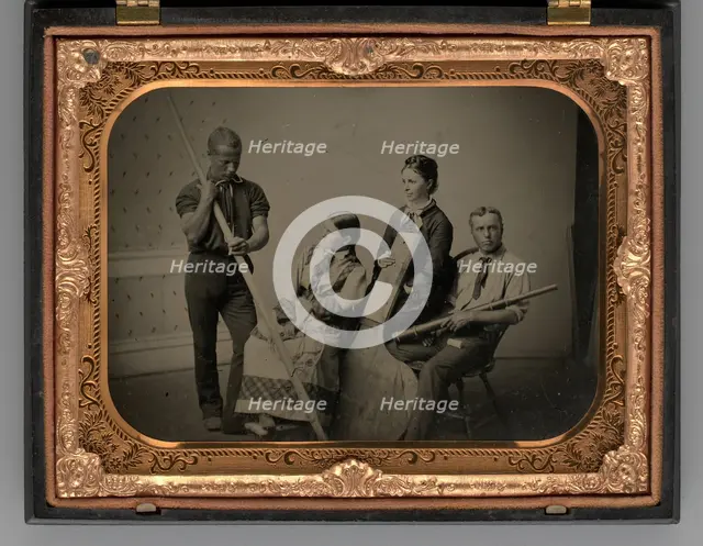 Untitled [group of people with equipment], 1865. Creator: Unknown.