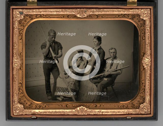 Untitled [group of people with equipment], 1865. Creator: Unknown.