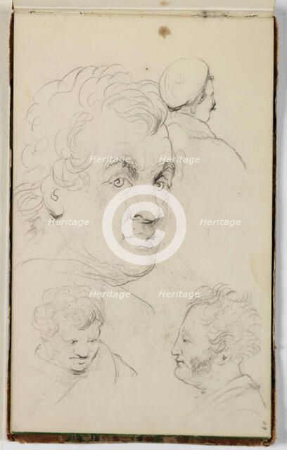 (Untitled, Four Studies of a Man's Head), between 1820 and 1848. Creator: Thomas Cole.