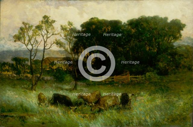 Untitled (five cows in pasture), ca. 1884-1886. Creator: Edward Mitchell Bannister.