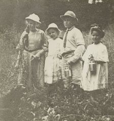 Untitled (Flora, Elizabeth, Howard & Kitty in Lake George field), 1903/05. Creator: Alfred Stieglitz