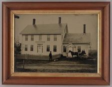 Untitled (House with Horse-Drawn Carriage and Three People), 1865. Creator: Unknown