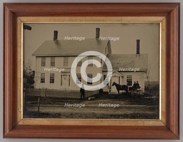 Untitled (House with Horse-Drawn Carriage and Three People), 1865. Creator: Unknown.