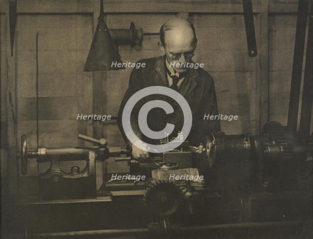 Untitled (Industry; man working lathe), 1920s. Creator: AJ Wales.