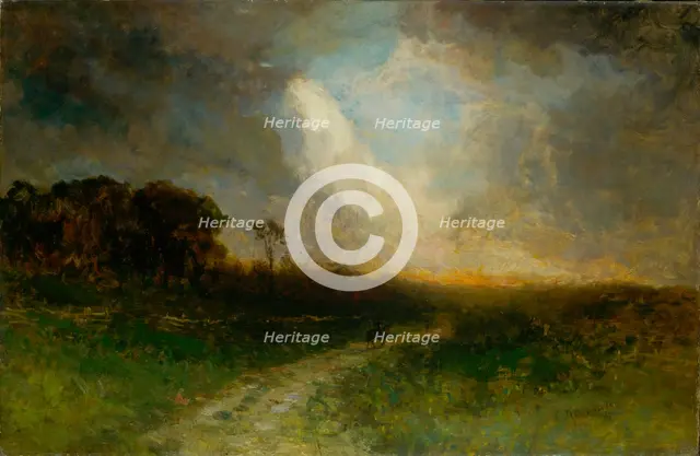 Untitled (landscape, man on horse), 1884. Creator: Edward Mitchell Bannister.