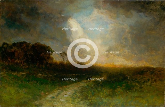 Untitled (landscape, man on horse), 1884. Creator: Edward Mitchell Bannister.