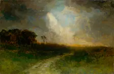 Untitled (landscape, man on horse), 1884. Creator: Edward Mitchell Bannister