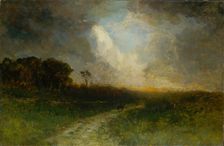 Untitled (landscape, man on horse), 1884. Creator: Edward Mitchell Bannister