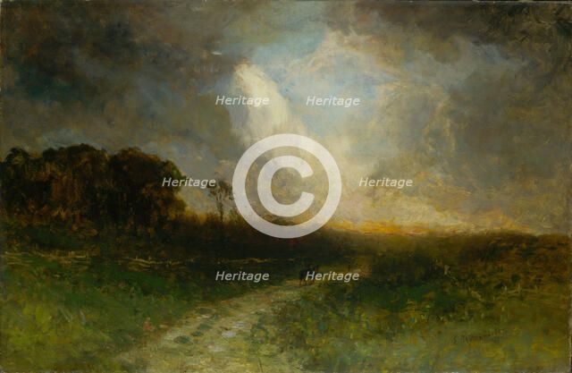 Untitled (landscape, man on horse), 1884. Creator: Edward Mitchell Bannister.