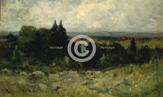 Untitled (landscape, fields with rocks and trees), 1893. Creator: Edward Mitchell Bannister.