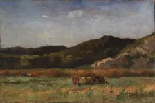 Untitled (landscape with cows grazing, hills), 1891. Creator: Edward Mitchell Bannister
