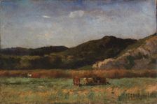 Untitled (landscape with cows grazing, hills), 1891. Creator: Edward Mitchell Bannister