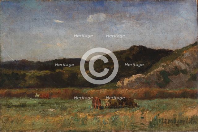 Untitled (landscape with cows grazing, hills), 1891. Creator: Edward Mitchell Bannister.