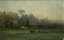 Untitled (landscape with man plowing fields), n.d. Creator: Edward Mitchell Bannister