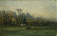 Untitled (landscape with man plowing fields), n.d. Creator: Edward Mitchell Bannister