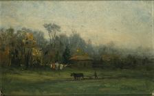 Untitled (landscape with man plowing fields), n.d. Creator: Edward Mitchell Bannister