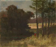 Untitled (landscape with trees and woman), 1894. Creator: Edward Mitchell Bannister