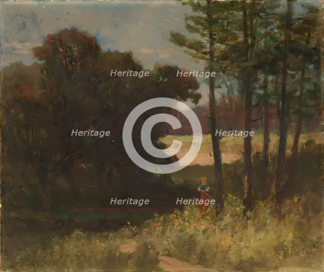 Untitled (landscape with trees and woman), 1894. Creator: Edward Mitchell Bannister.