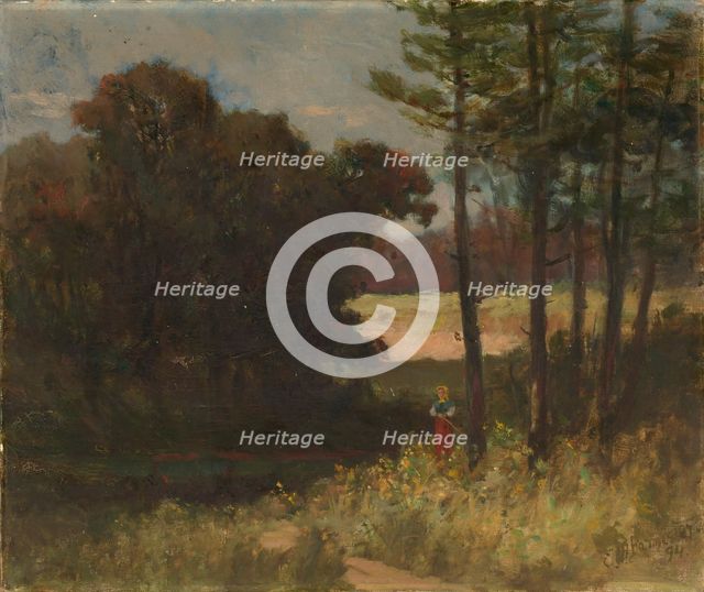 Untitled (landscape with trees and woman), 1894. Creator: Edward Mitchell Bannister.