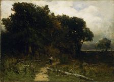 Untitled (landscape, woodcutter on path), 1879. Creator: Edward Mitchell Bannister