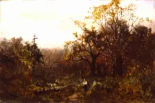 Untitled (landscape--woman carrying wood). Creator: Edward Mitchell Bannister