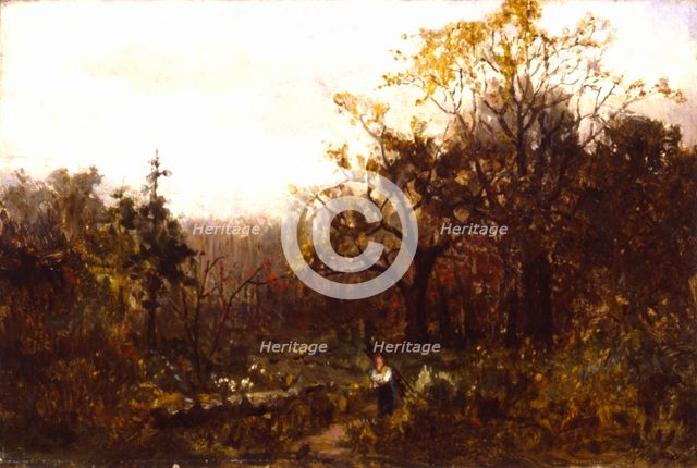 Untitled (landscape--woman carrying wood). Creator: Edward Mitchell Bannister.