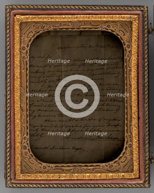Untitled (Letter from Andrew Jackson, Washington, December 26, 1836), 1870. Creator: Unknown.