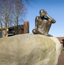 Untitled (Listening) sculpture by Antony Gormley, Maygrove Peace Park, Kilburn, London, 2016 Artist: Chris Redgrave