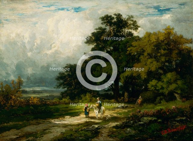 Untitled (man on horse with woman and dog). Creator: Edward Mitchell Bannister.