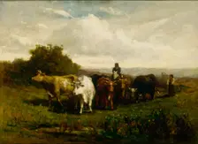Untitled (man on horseback, woman on foot driving cattle), 1880. Creator: Edward Mitchell Bannister