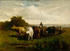Untitled (man on horseback, woman on foot driving cattle), 1880. Creator: Edward Mitchell Bannister