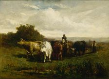 Untitled (man on horseback, woman on foot driving cattle), 1880. Creator: Edward Mitchell Bannister