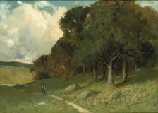 Untitled (man on path with trees in background), 1882. Creator: Edward Mitchell Bannister