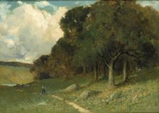 Untitled (man on path with trees in background), 1882. Creator: Edward Mitchell Bannister