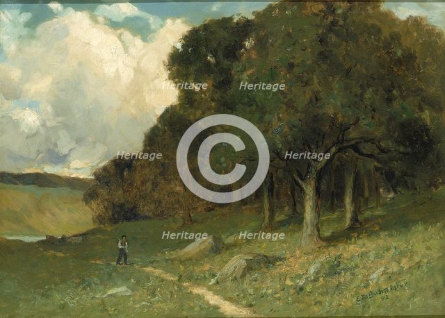 Untitled (man on path with trees in background), 1882. Creator: Edward Mitchell Bannister.