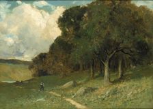 Untitled (man on path with trees in background), 1882. Creator: Edward Mitchell Bannister