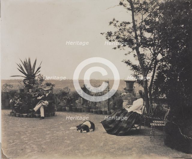 Untitled (Man and Woman Relaxing), c. 1854. Creator: Louis Pierre Théophile Dubois de Nehaut (Belgian, 1799-1872).