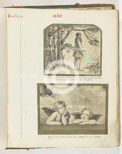 Untitled [man in the rain and two cherubs], 1868.  Creator: Georgina Cowper.