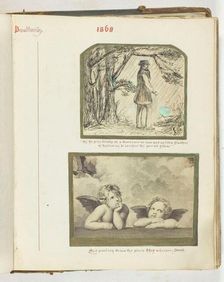 Untitled [man in the rain and two cherubs], 1868. Creator: Georgina Cowper