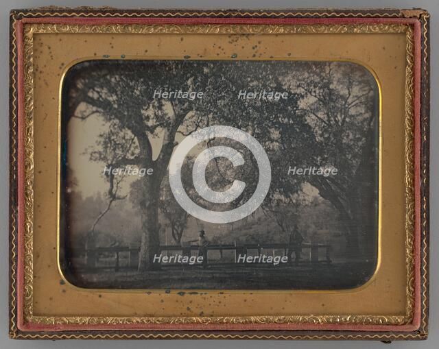 Untitled (Man Leaning Against a Fence in Front of a Cemetery), 1851. Creator: Unknown.