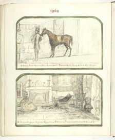Untitled [man with horse, and couple relaxing by the fire], 1868. Creator: Georgina Cowper
